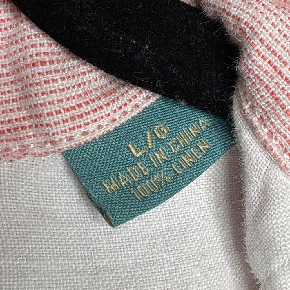 Tommy Bahama Relax Mens Large Pink White Striped 100% Linen Button Front Shirt - Picture 6 of 8